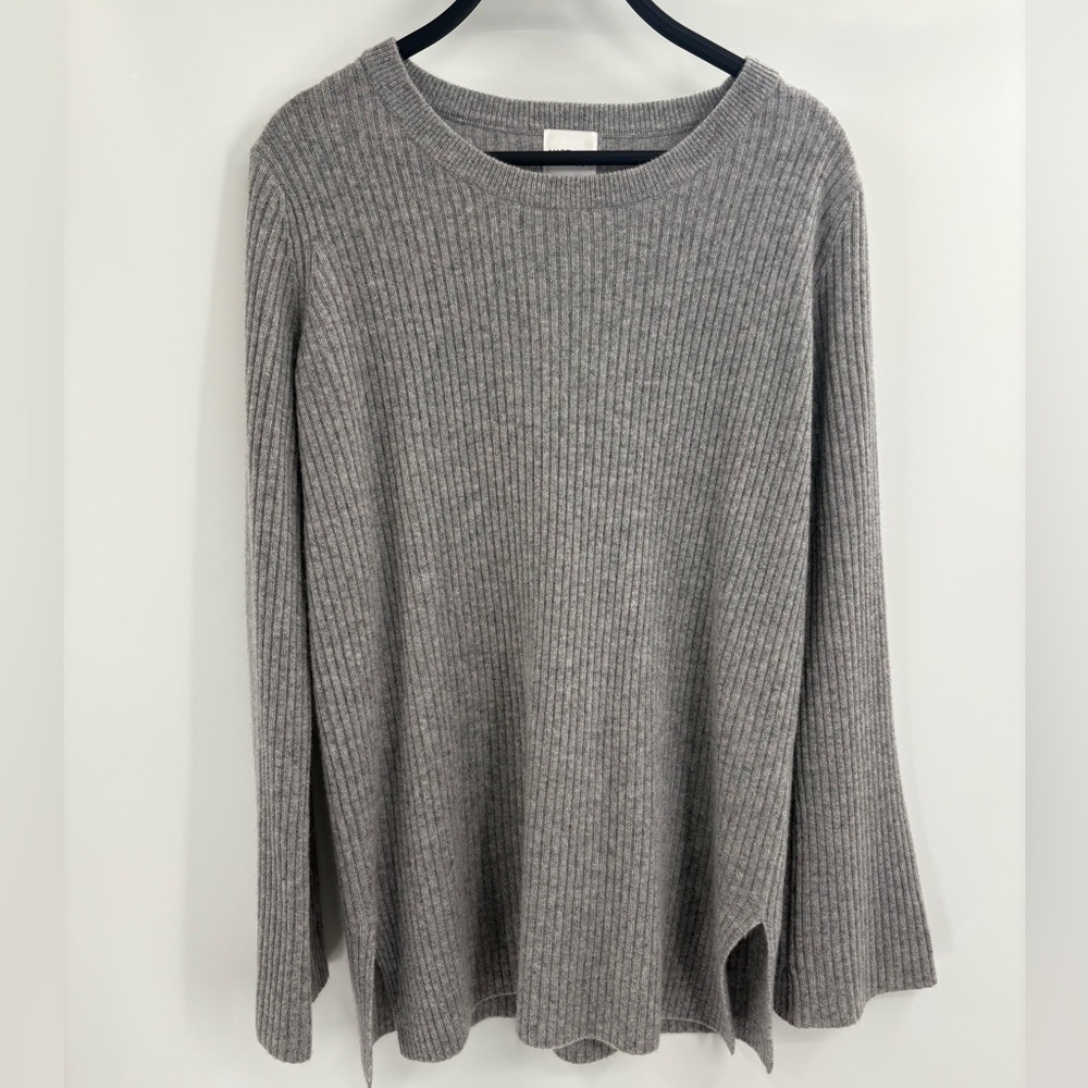 Madeleine Thompson Gray Ribbed Cashmere Sweater Medium Slit Hem Pullover small
